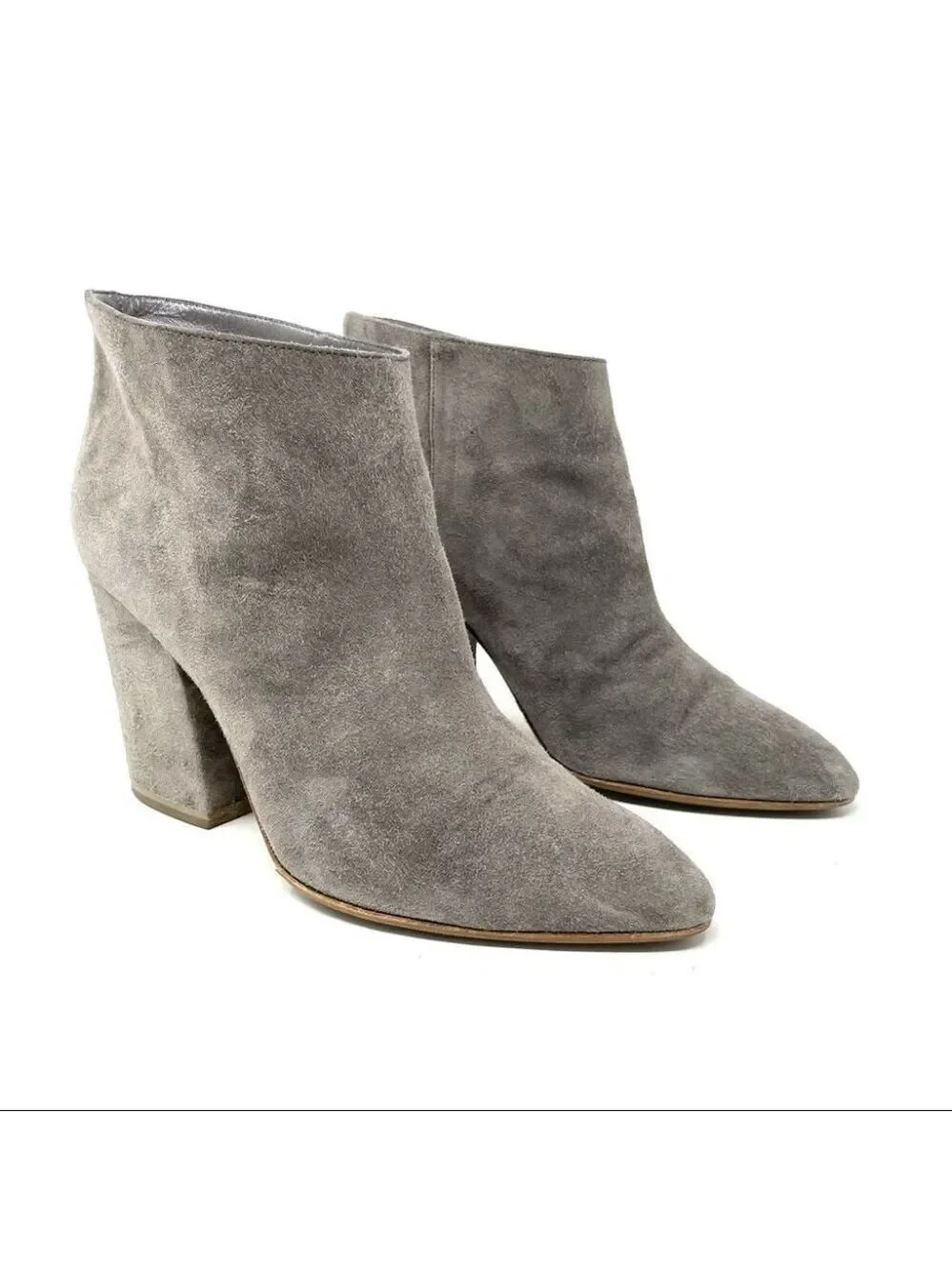 * Sergio Rossi Elephant Grey Suede Block Heel Ankle Boots Size 35.5/ 5.5